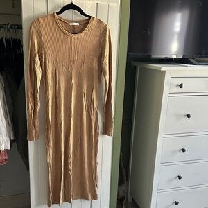 Reformation Tan Ribbed Maxi Dress